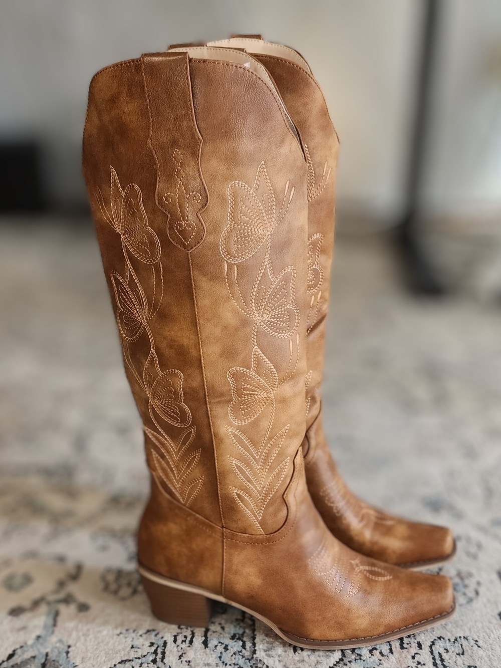 Wetkiss Women's Tan Embroidered Cowboy/Cowgirl Boots | Women's Tall Boots